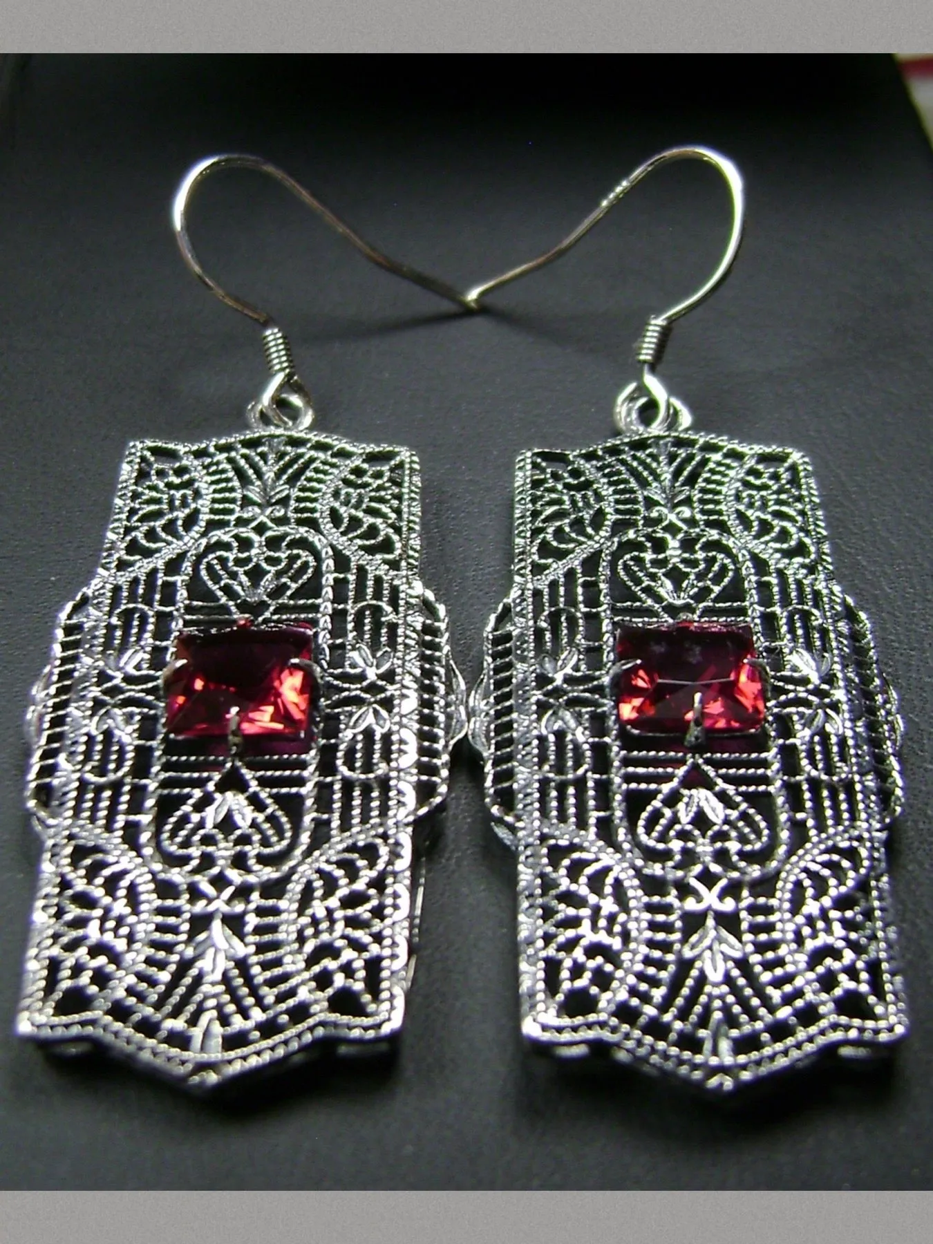 Red Ruby Earrings Sterling Silver Art Deco 1920's Jewelry #E26