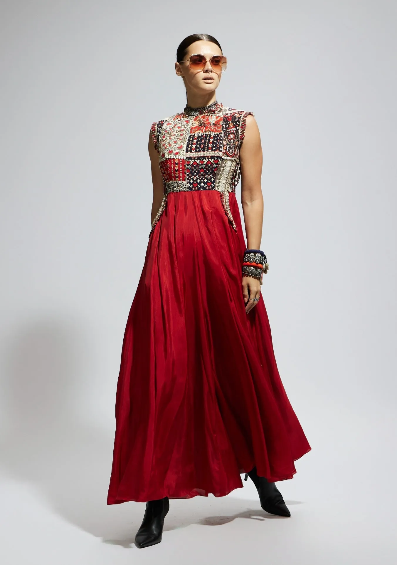 Red terracotta patchwork jumpsuit