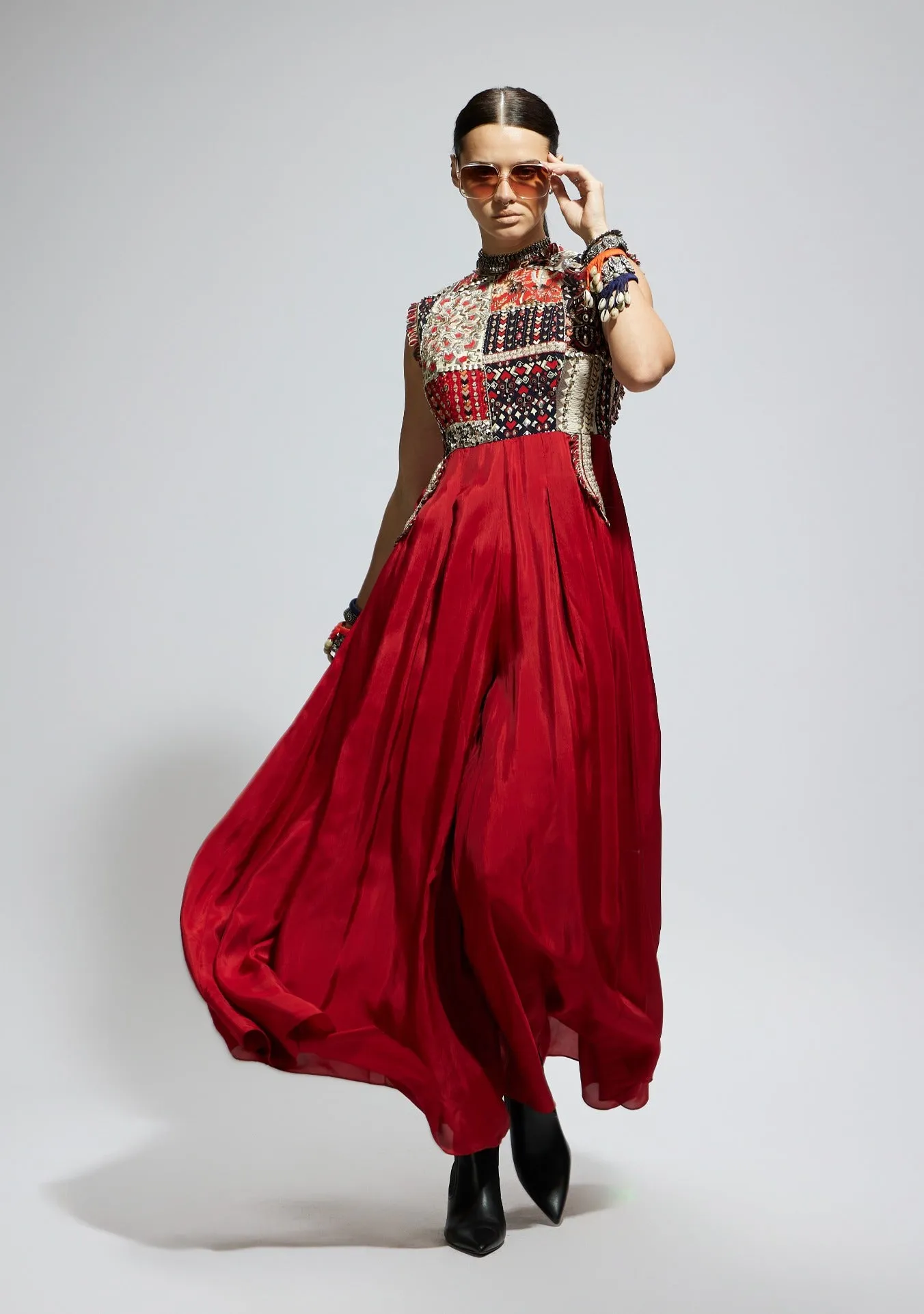 Red terracotta patchwork jumpsuit