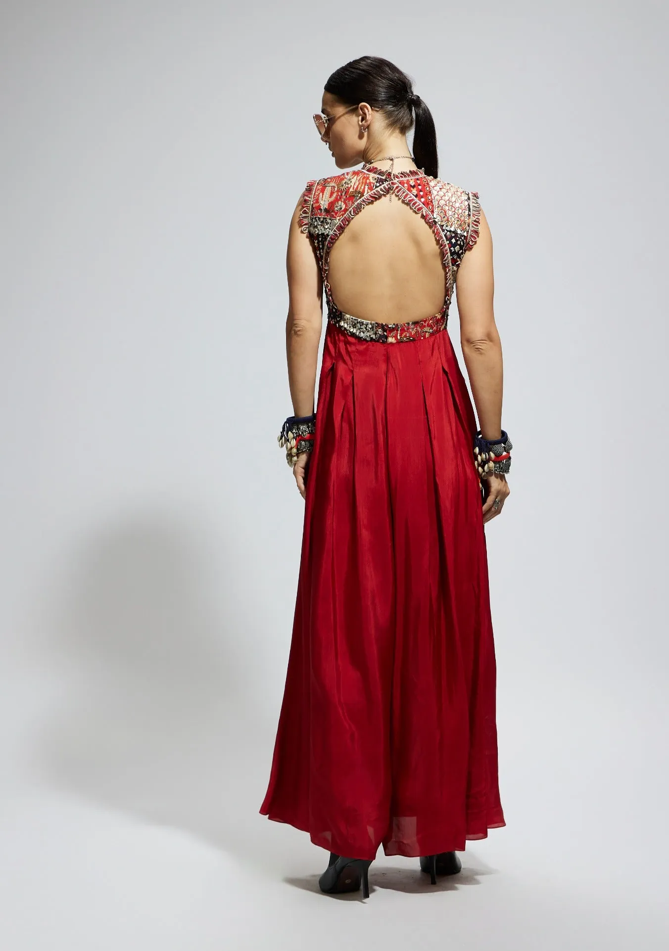 Red terracotta patchwork jumpsuit