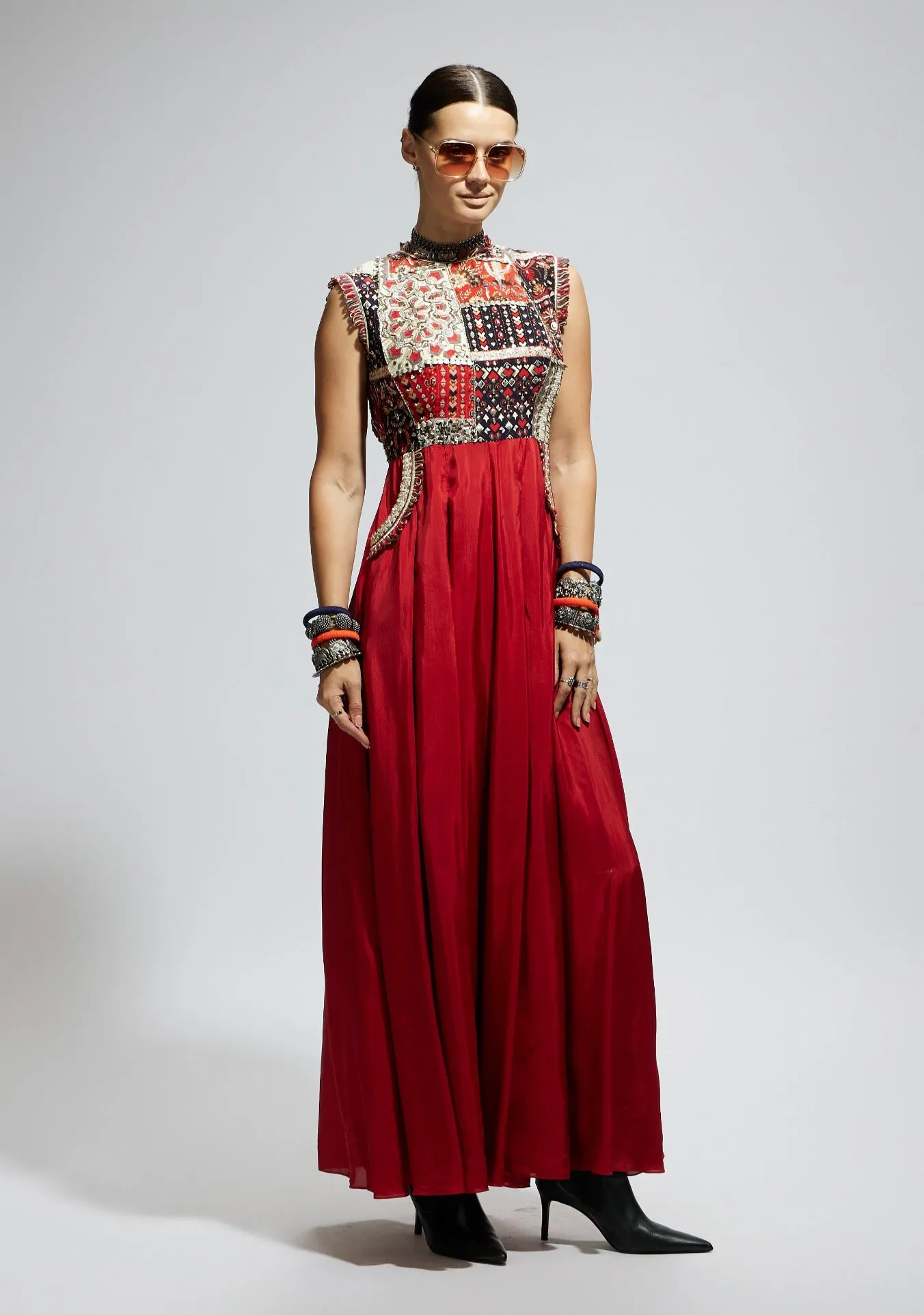 Red terracotta patchwork jumpsuit