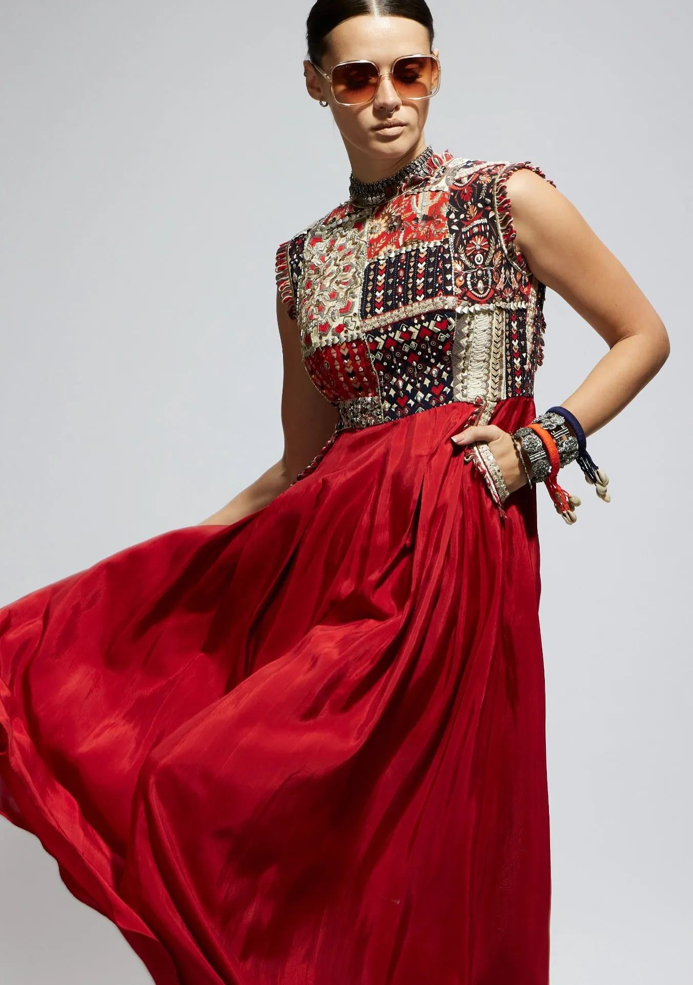 Red terracotta patchwork jumpsuit