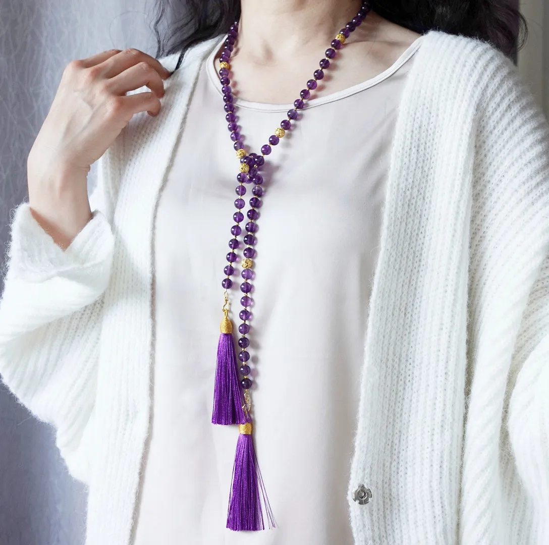 Return to Origin Multi-style Amethyst Beaded Necklace with Tassels