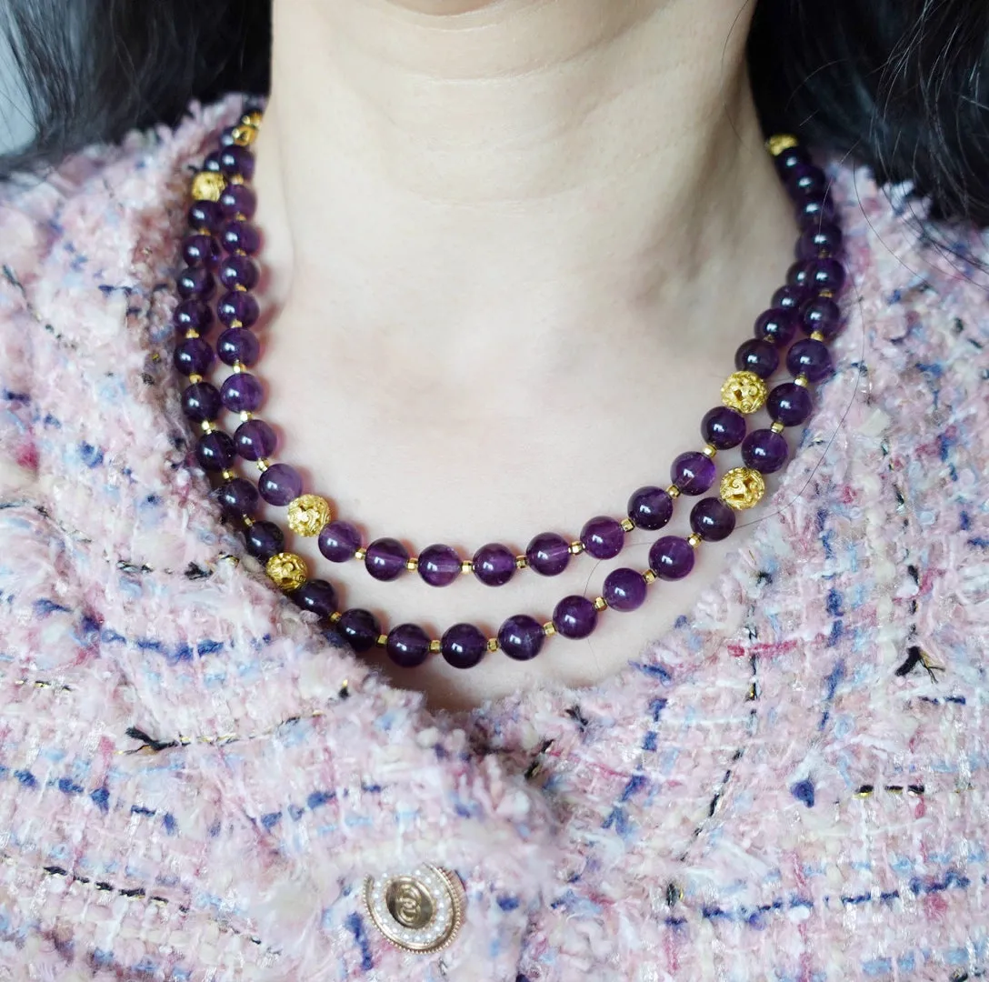 Return to Origin Multi-style Amethyst Beaded Necklace with Tassels