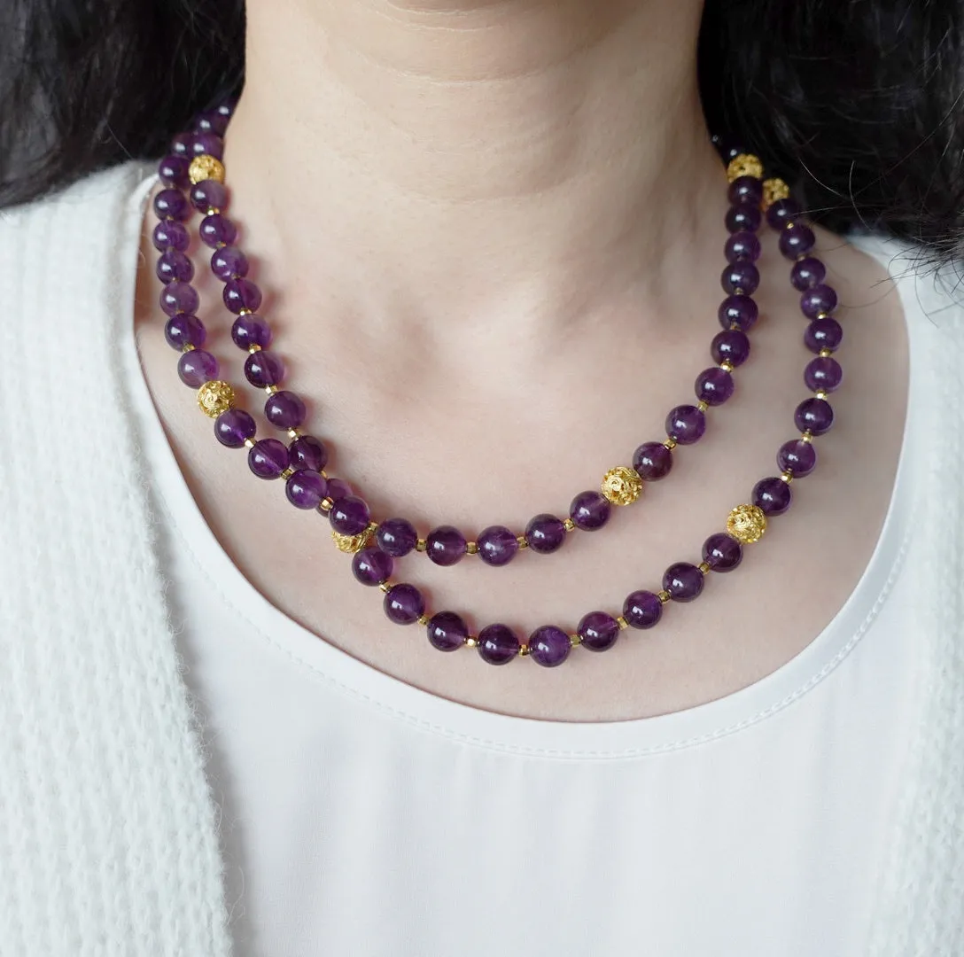 Return to Origin Multi-style Amethyst Beaded Necklace with Tassels