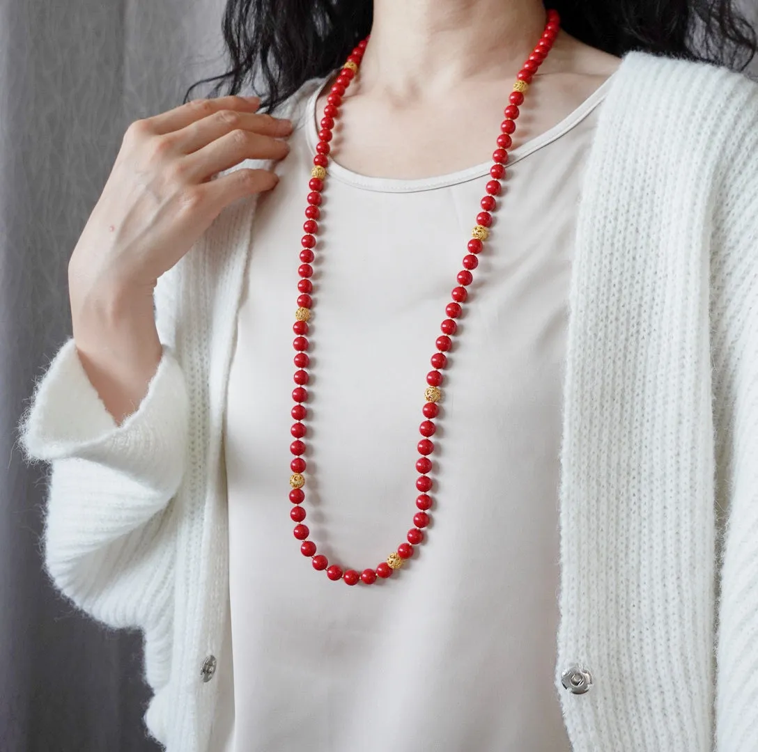 Return to Origin Multi-style Cinnabar Beaded Necklace with Tassels