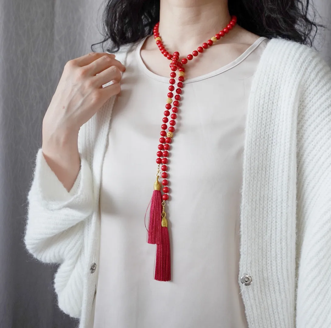 Return to Origin Multi-style Cinnabar Beaded Necklace with Tassels