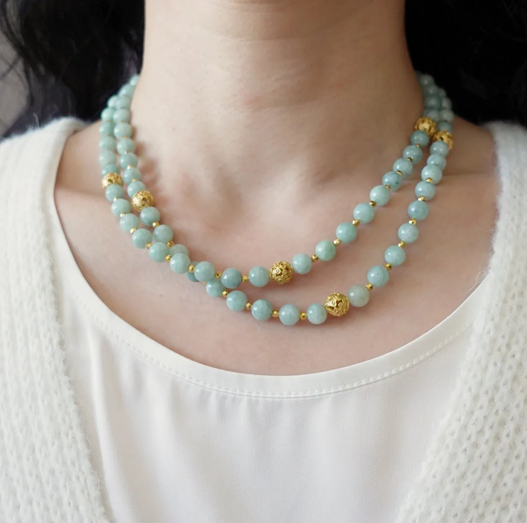 Return to Origin Multi-style Green Jadeite Beaded Necklace with Tassels