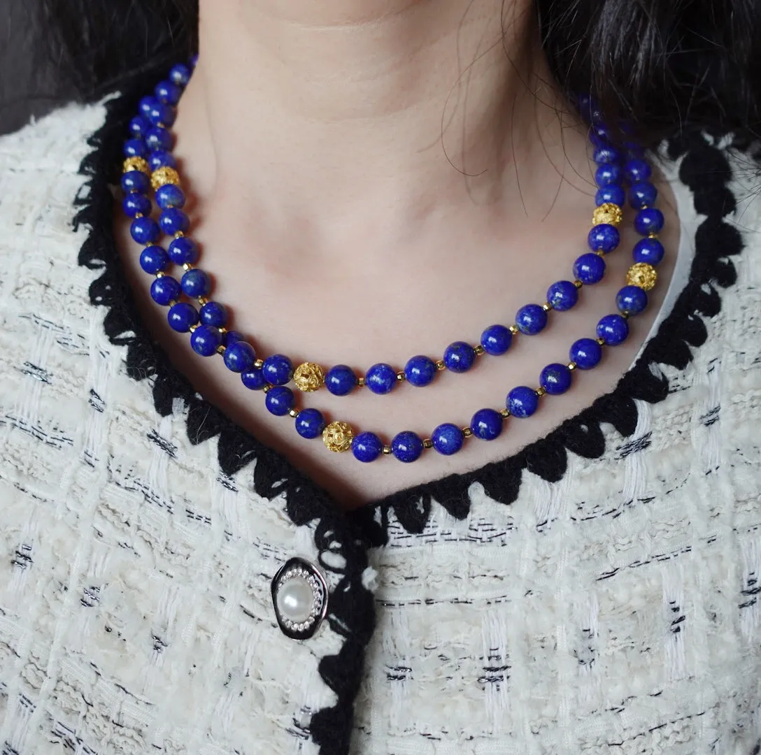 Return to Origin Multi-style Lapis Beaded Necklace with Tassels