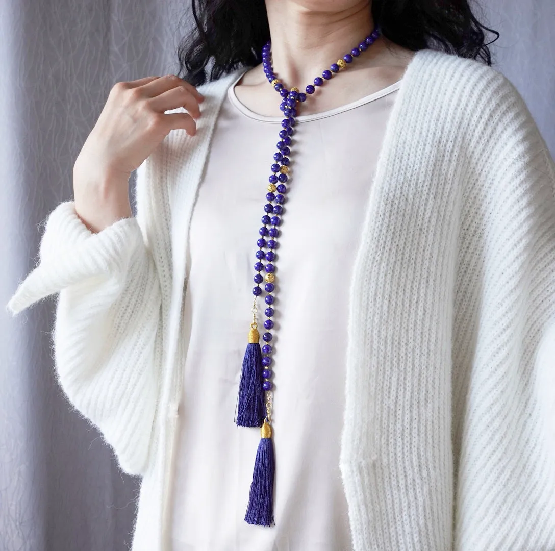 Return to Origin Multi-style Lapis Beaded Necklace with Tassels