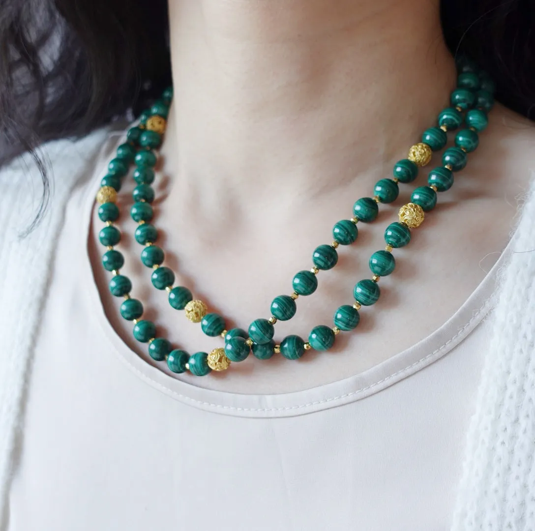 Return to Origin Multi-style Malachite Beaded Necklace with Tassels