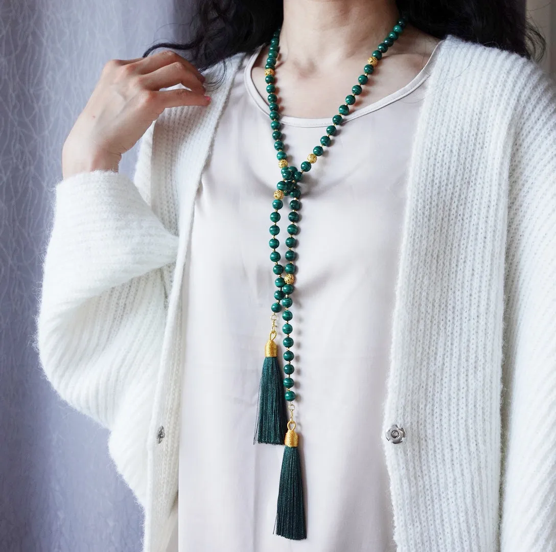 Return to Origin Multi-style Malachite Beaded Necklace with Tassels