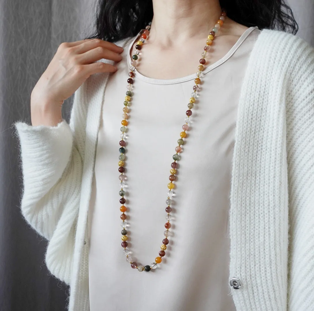 Return to Origin Multi-style Rutilated Quartz Beaded Necklace with Tassels