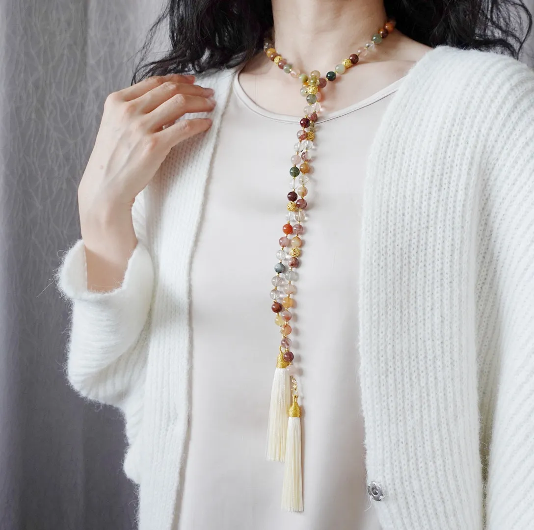 Return to Origin Multi-style Rutilated Quartz Beaded Necklace with Tassels