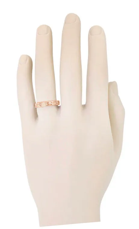 Rose Gold Art Deco Engraved Floral Fan Wedding Band with Millgrain Edges - 4mm Wide
