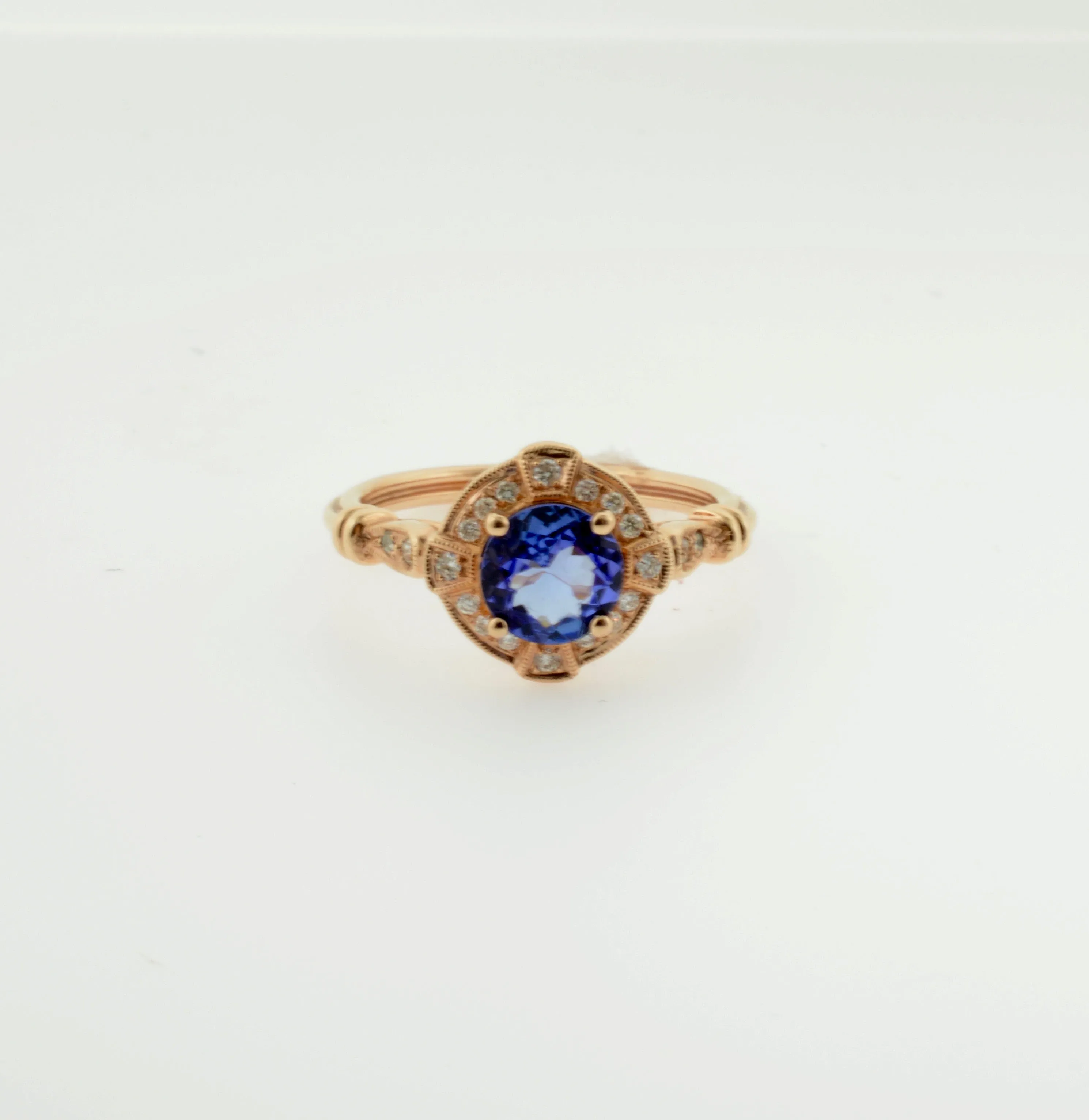 Rose Gold Tanzanite and Diamond Art Deco Inspired Ring