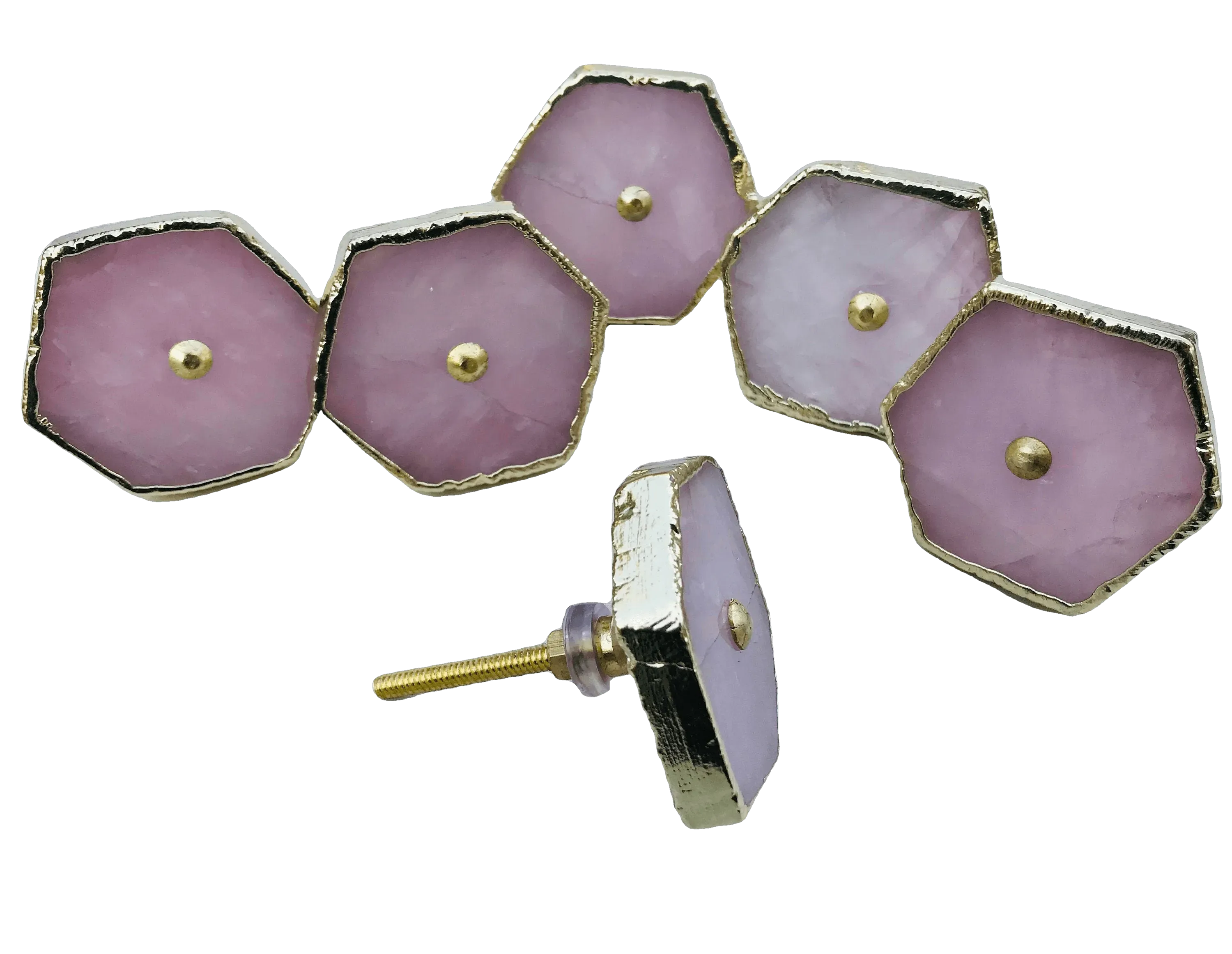 Rose Quartz Cabinet Door Pull Handle - Set of 6