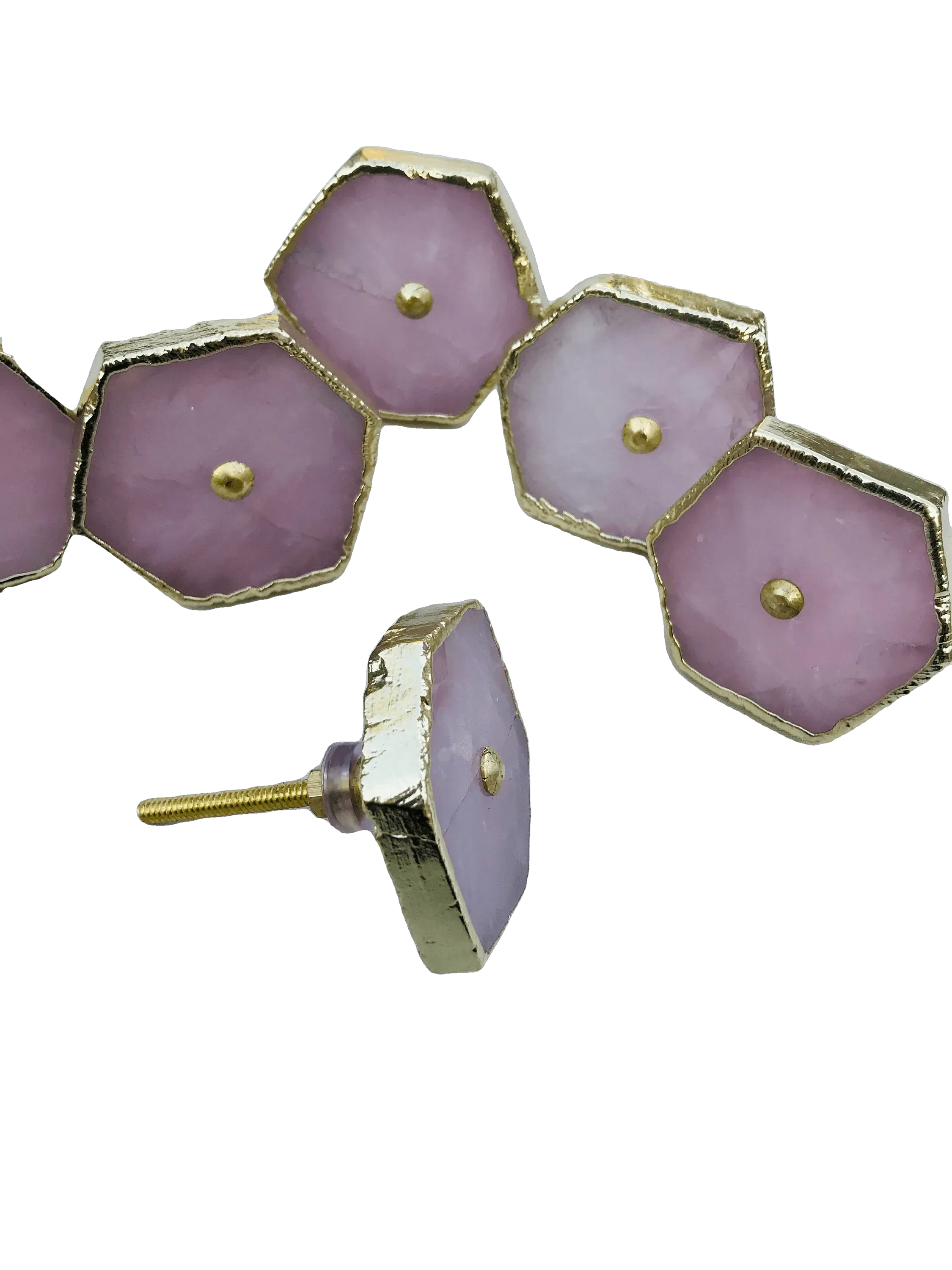 Rose Quartz Cabinet Door Pull Handle - Set of 6
