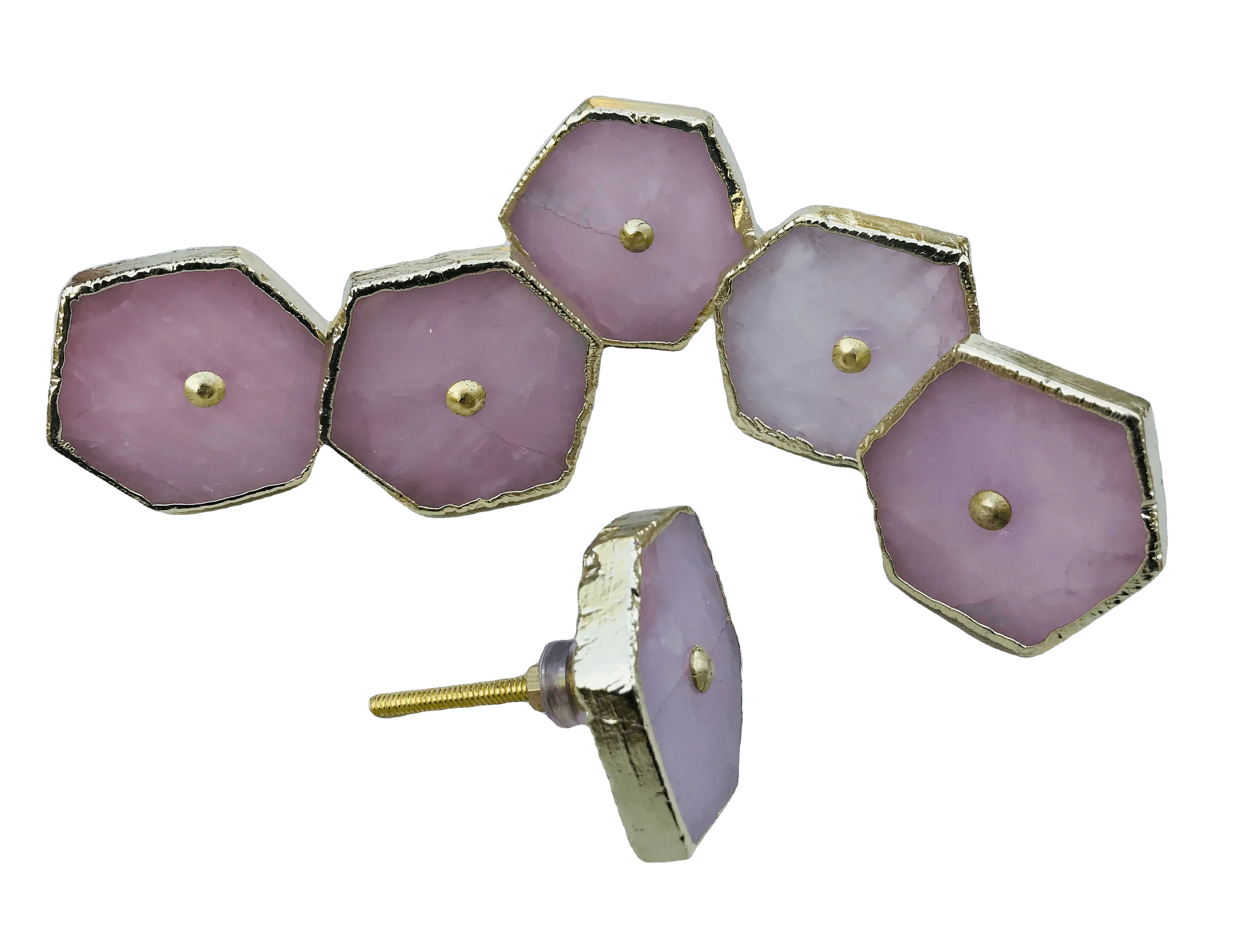 Rose Quartz Cabinet Door Pull Handle - Set of 6