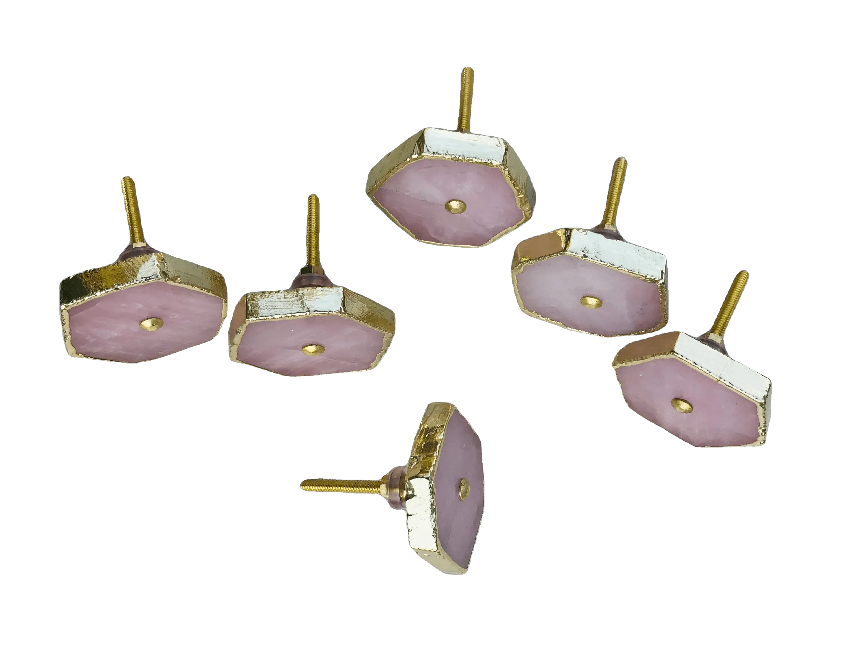 Rose Quartz Cabinet Door Pull Handle - Set of 6