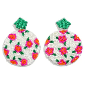 Rose Statement Seed Beaded Circle Earrings.