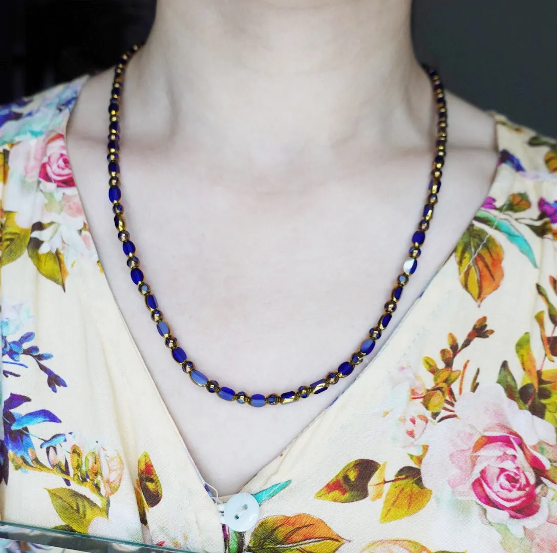 Royal Blue Elegance Faux Pearl Pendant Necklace and Bracelet Set