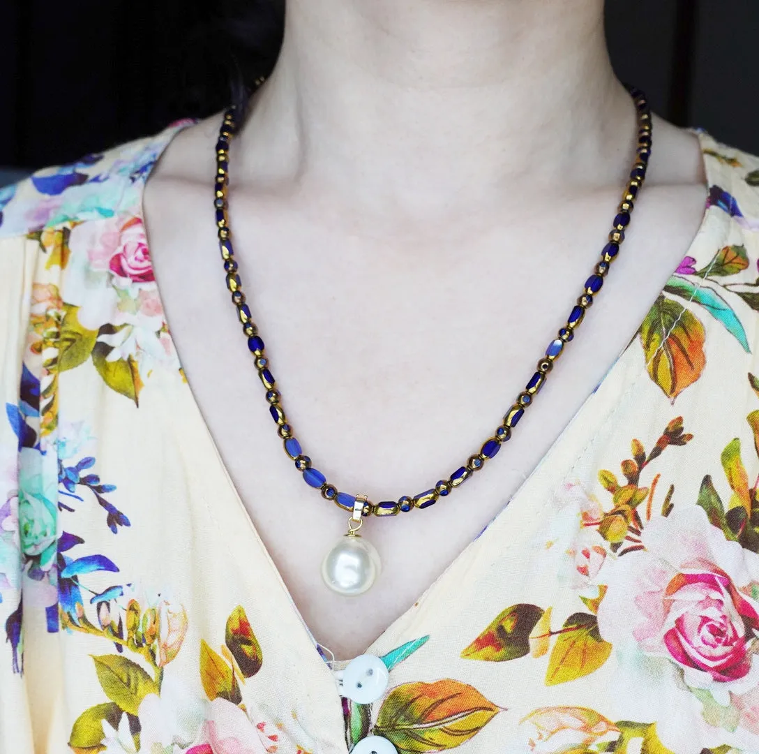 Royal Blue Elegance Faux Pearl Pendant Necklace and Bracelet Set