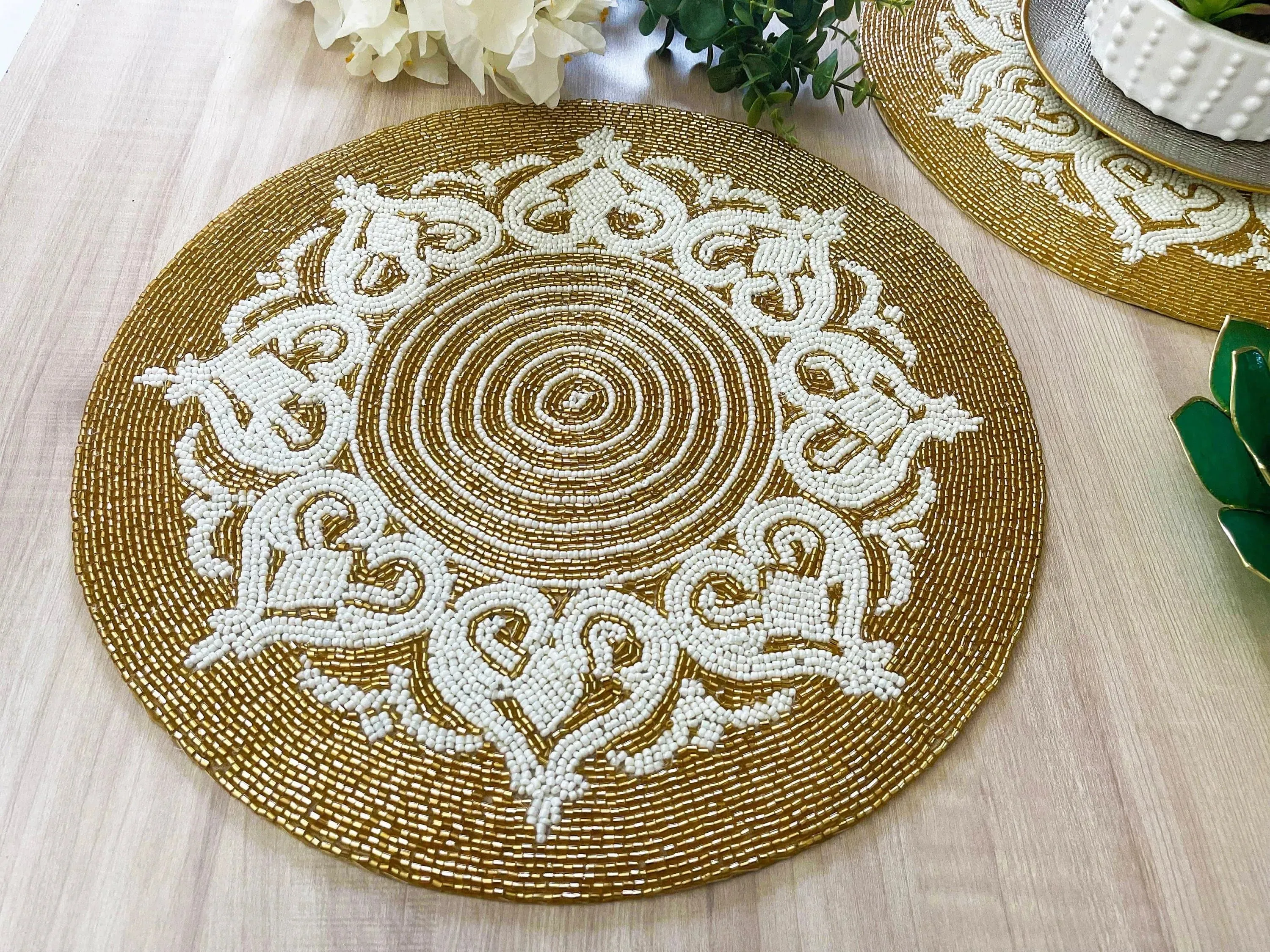 Royal Gold and White Beaded Placemat