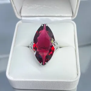 Ruby Ring, Marquise Cut Gemstone, Victorian Filigree Jewelry #D75