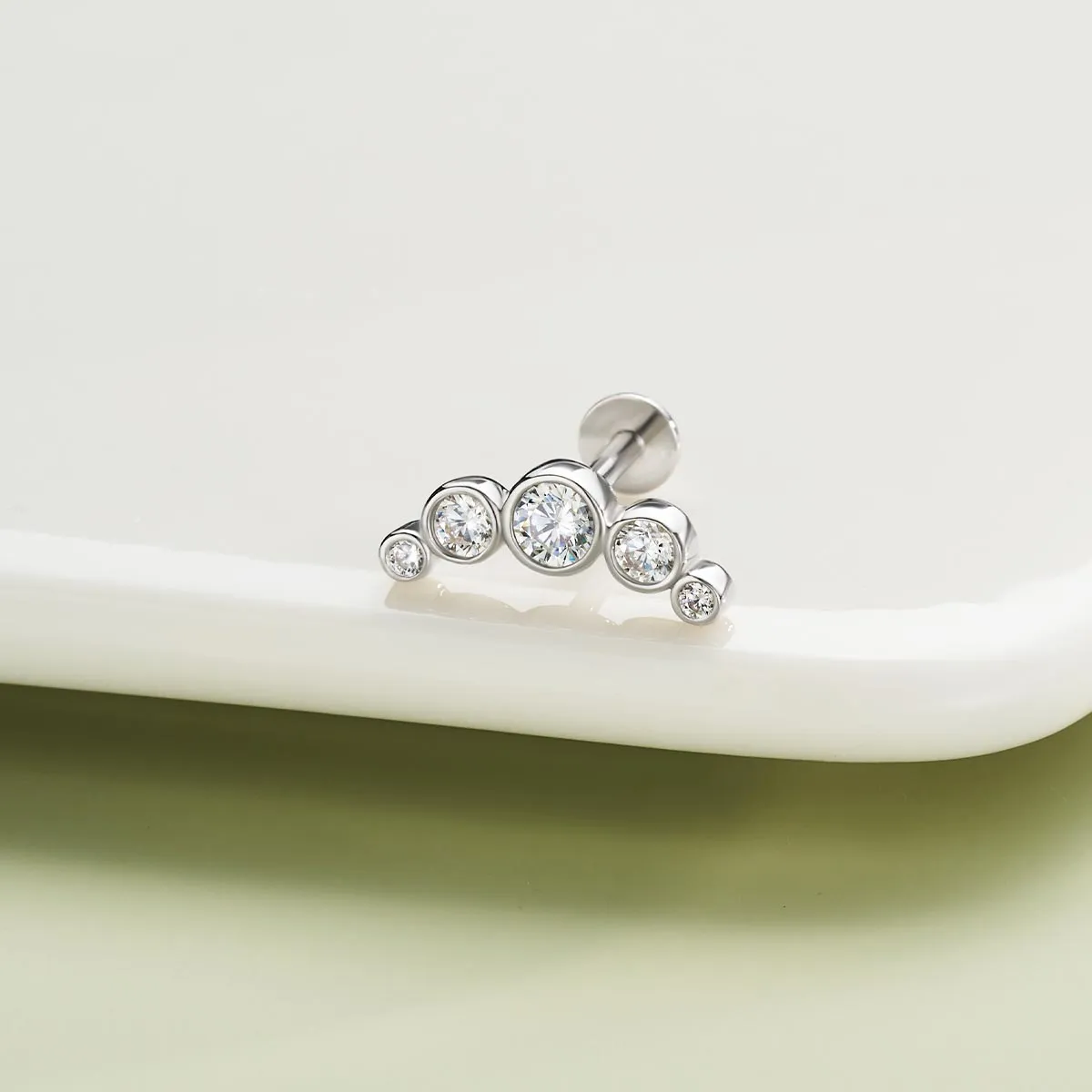 S925 Sterling Silver Internally Threaded Arc CZ Labret Stud Cartilage Earring