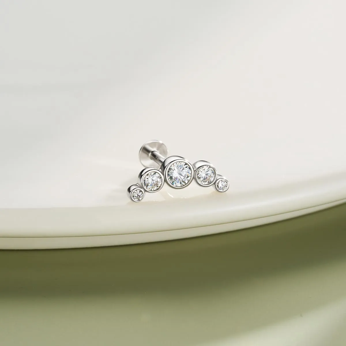 S925 Sterling Silver Internally Threaded Arc CZ Labret Stud Cartilage Earring