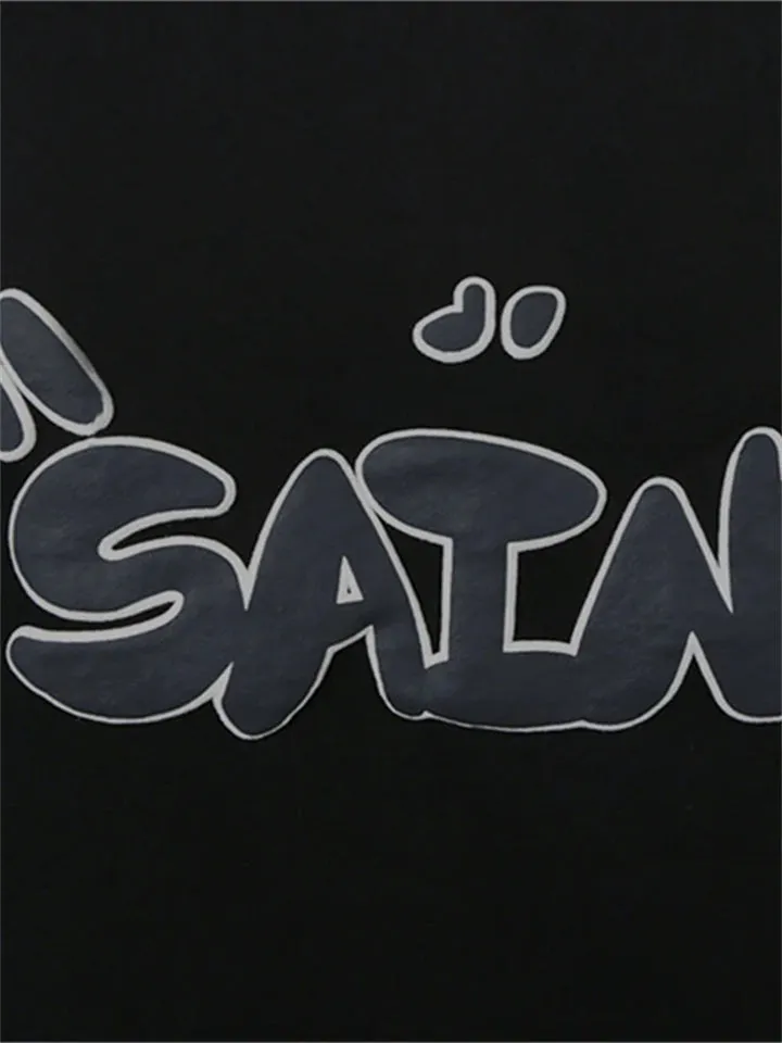 Saint Letter Print Winter Plush Lined Hoodies for Men