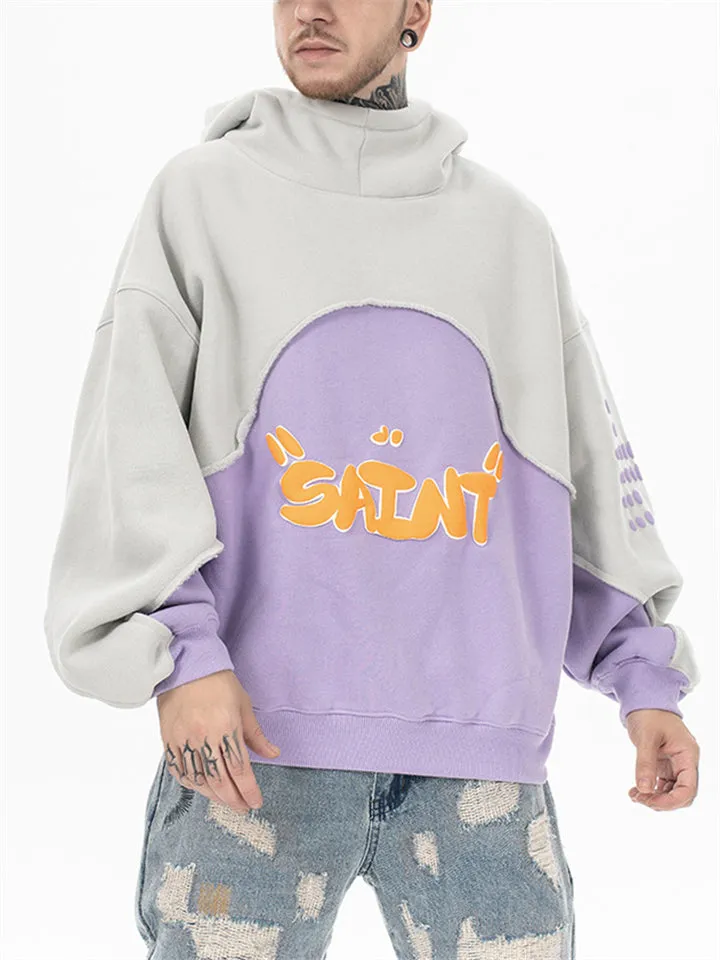 Saint Letter Print Winter Plush Lined Hoodies for Men