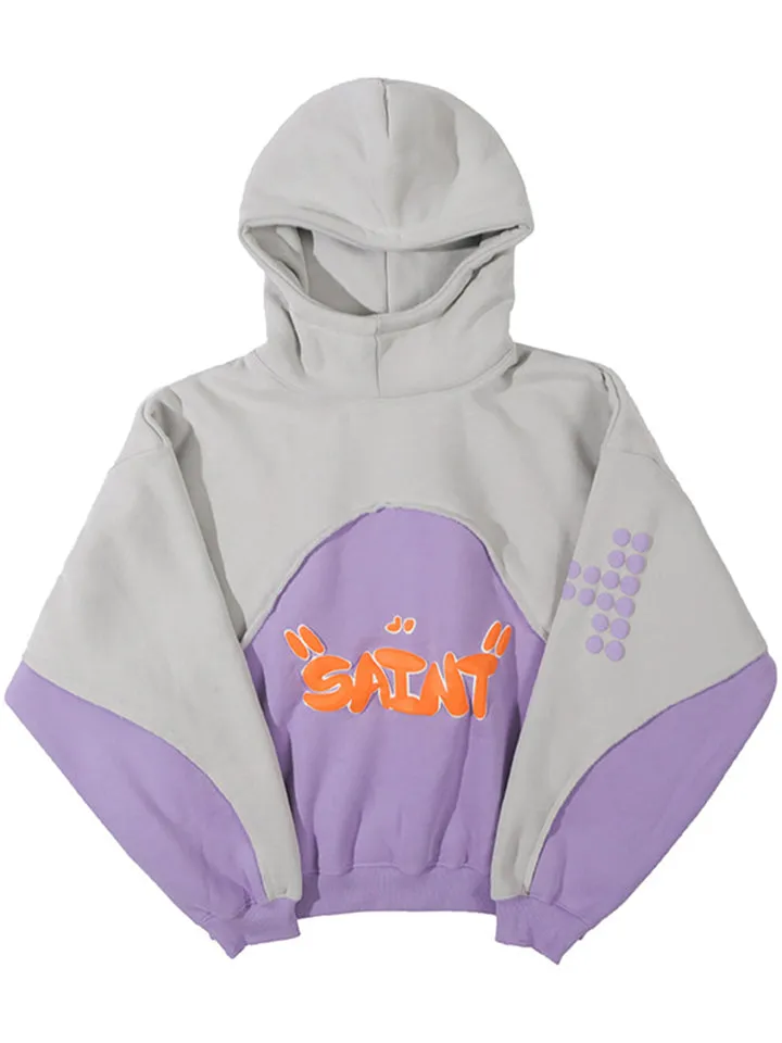 Saint Letter Print Winter Plush Lined Hoodies for Men