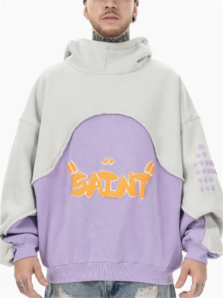 Saint Letter Print Winter Plush Lined Hoodies for Men