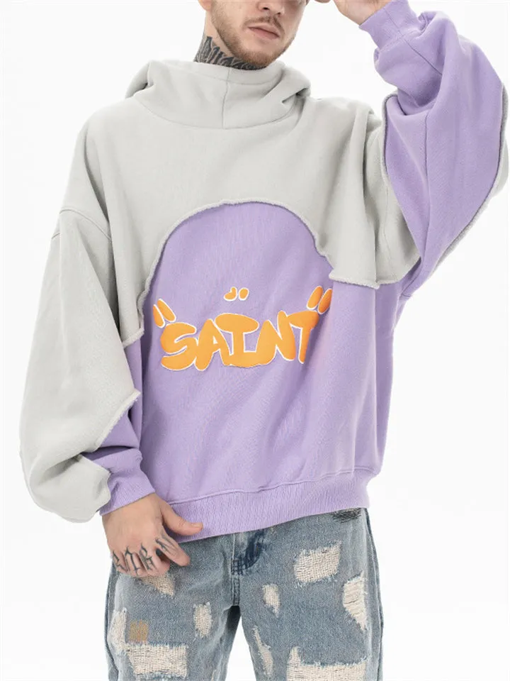 Saint Letter Print Winter Plush Lined Hoodies for Men