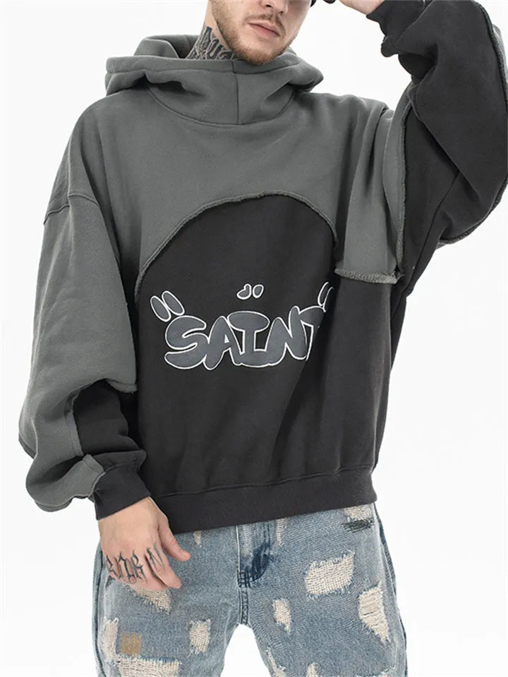 Saint Letter Print Winter Plush Lined Hoodies for Men