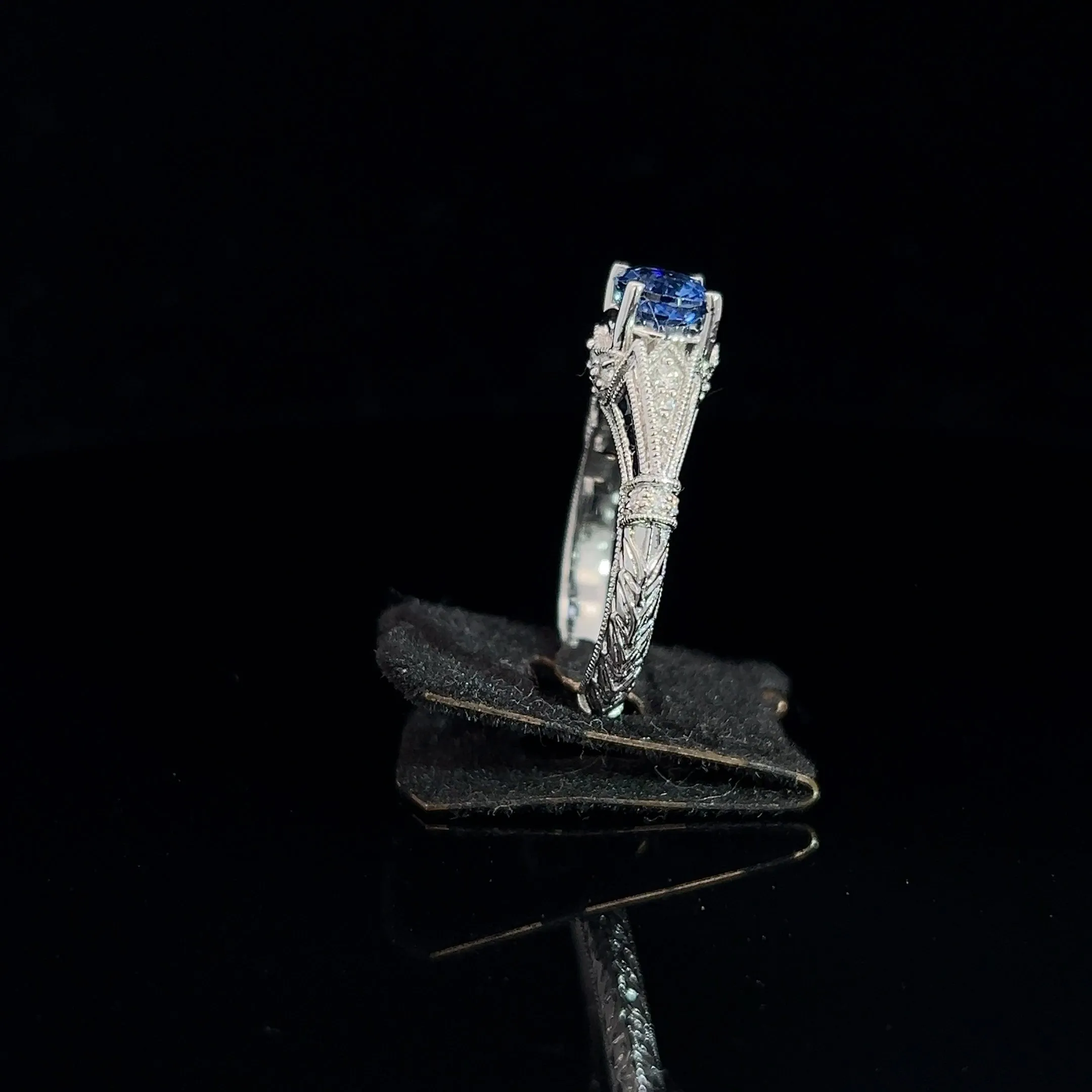 Sapphire and Diamond Art Deco Inspired Ring