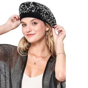 Sequin Beret - Silver/Black