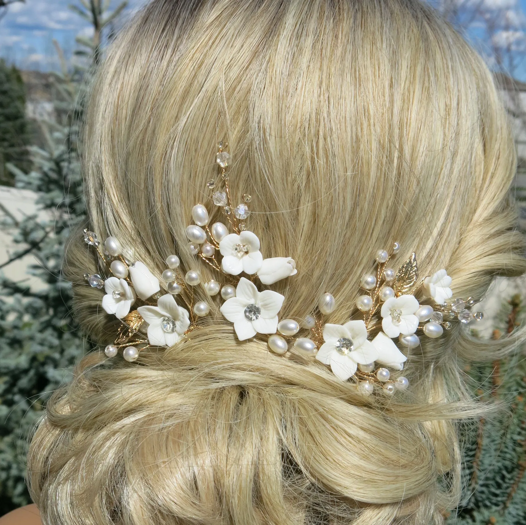 Set of 3 Flower Hairpins or Bridal Earrings, Wedding U-Shaped Floral Hairpins or Crystal Dangle Earrings