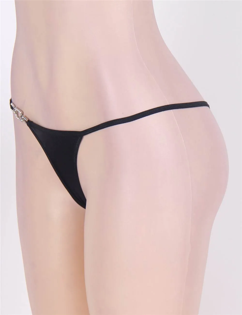 Sexy Black Jeweled Side Thong