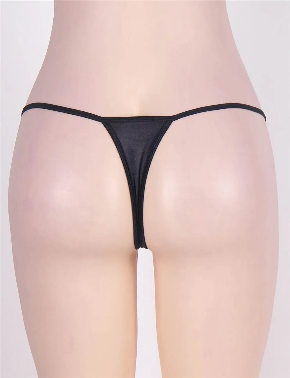 Sexy Black Jeweled Side Thong