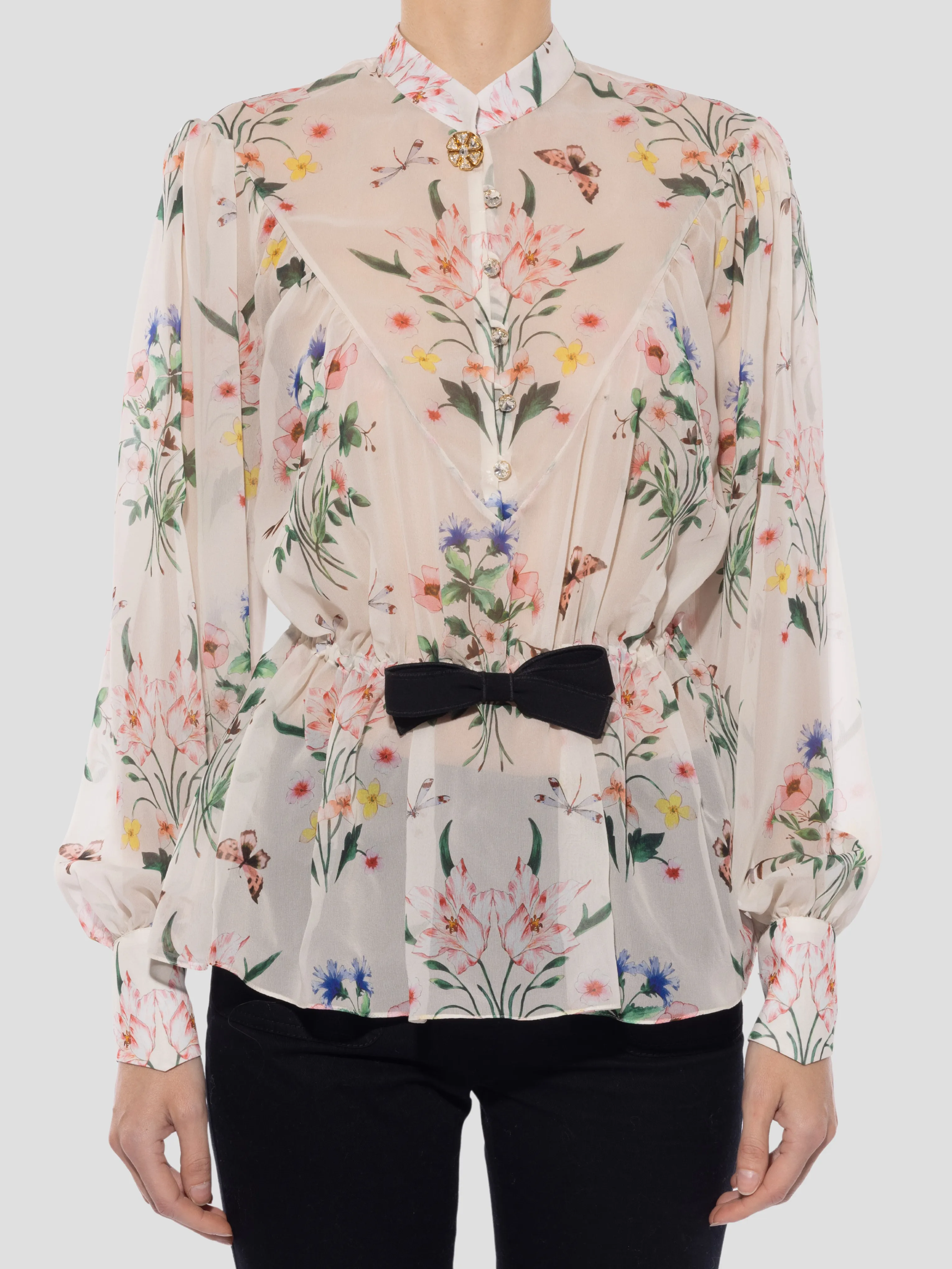 Sheer Blouse with Bow Detail