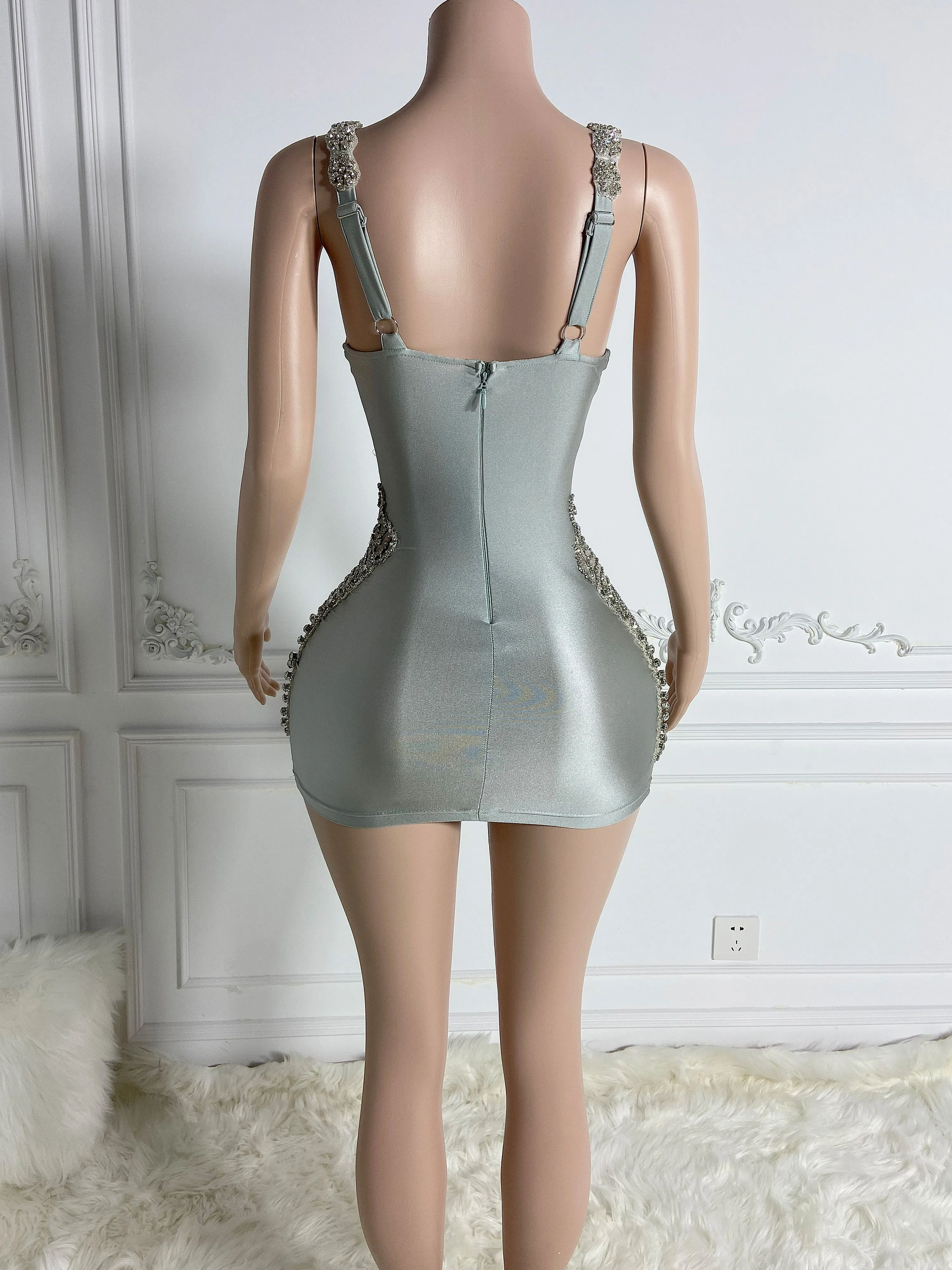 Silver Beaded Elegance Mini Dress