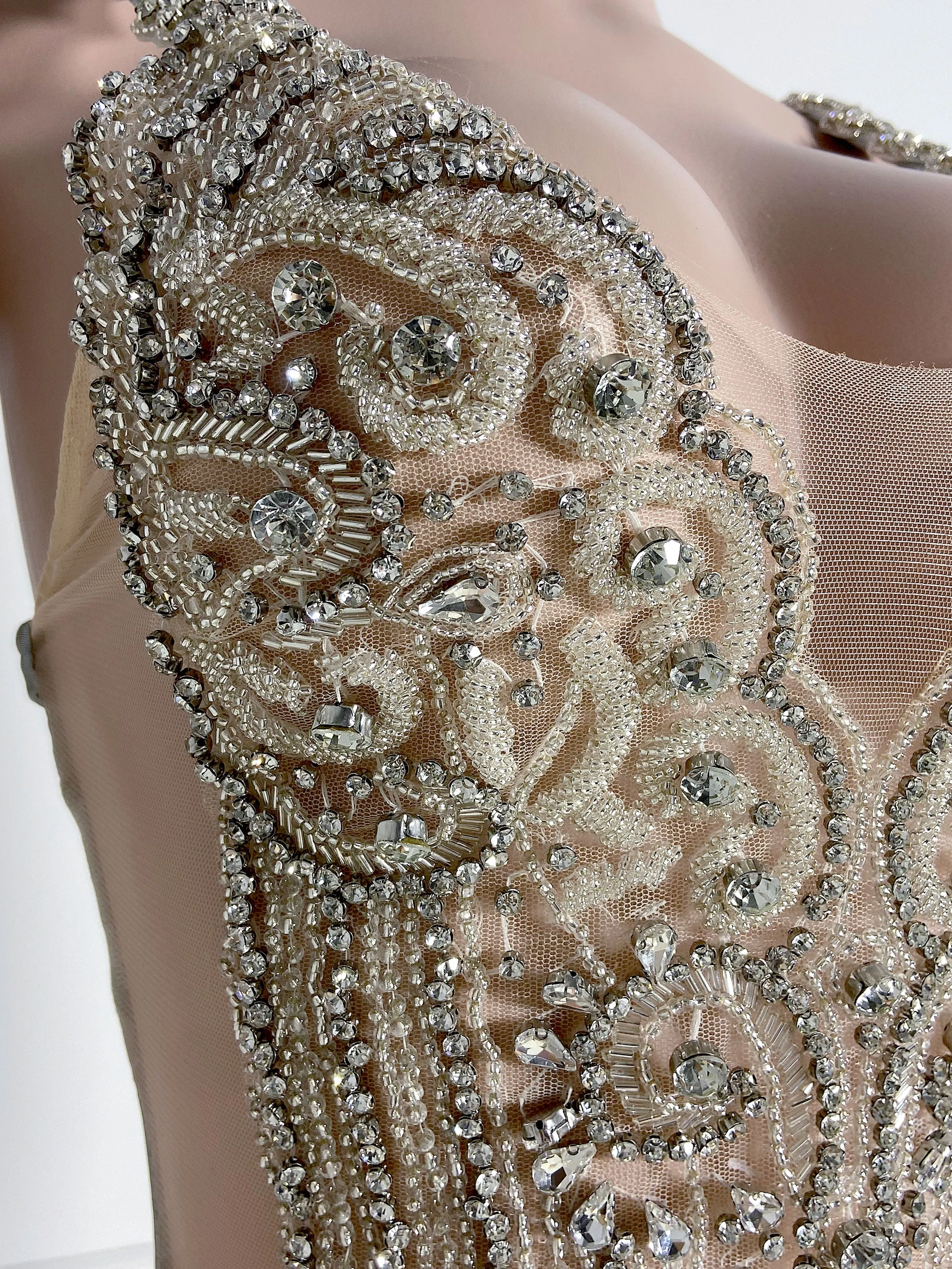 Silver Beaded Elegance Mini Dress