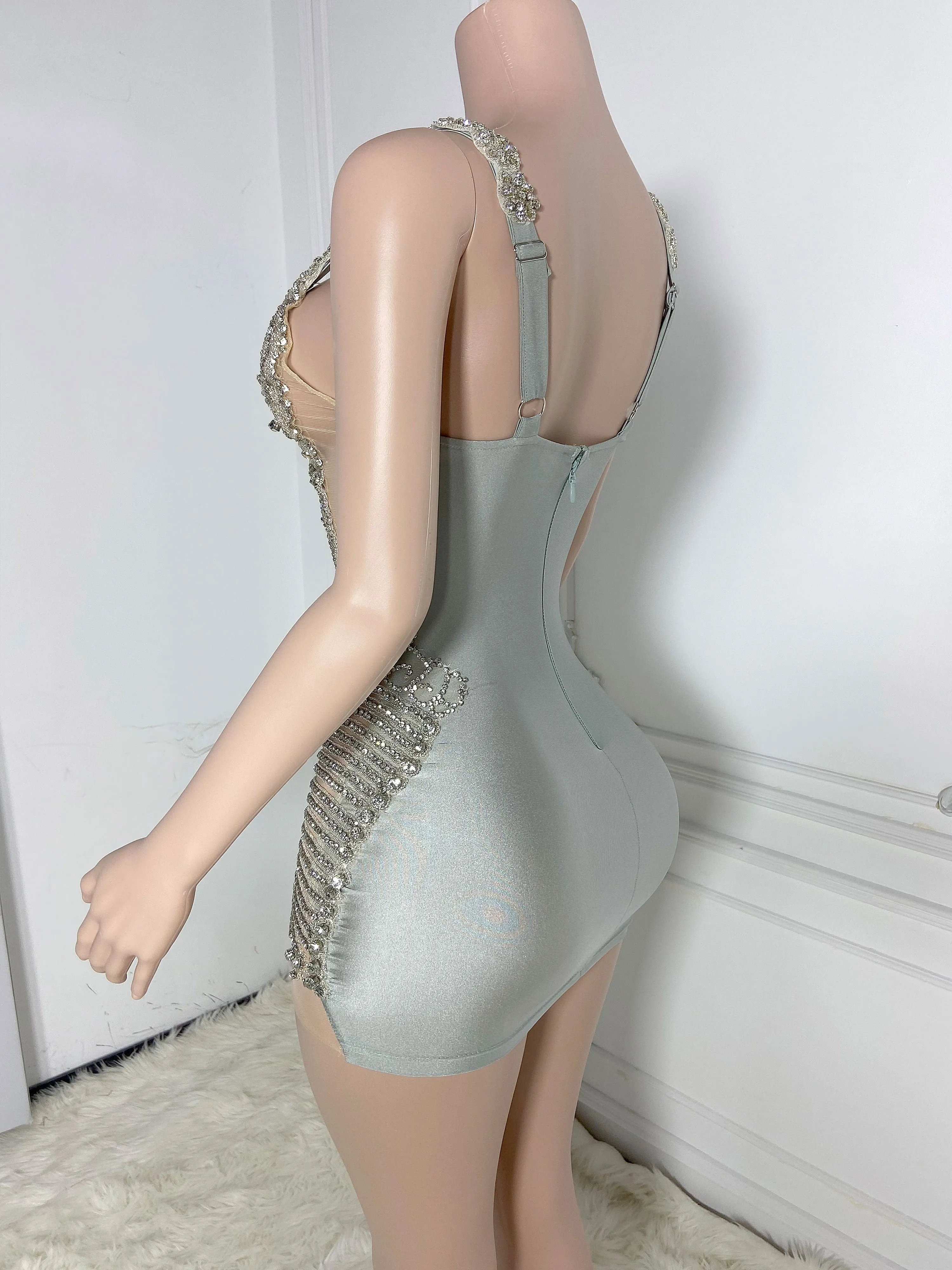 Silver Beaded Elegance Mini Dress