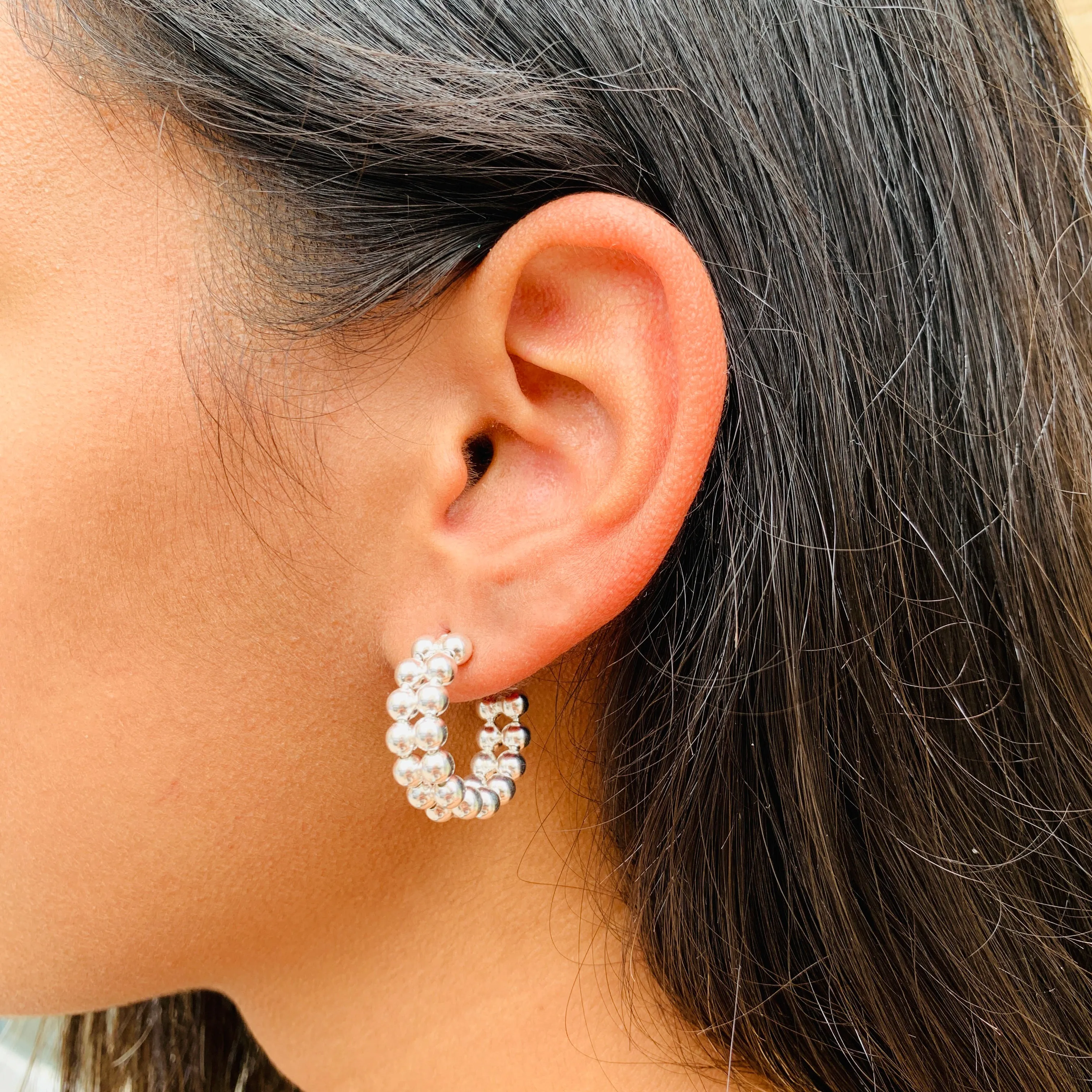 Silver Beaded Hoops