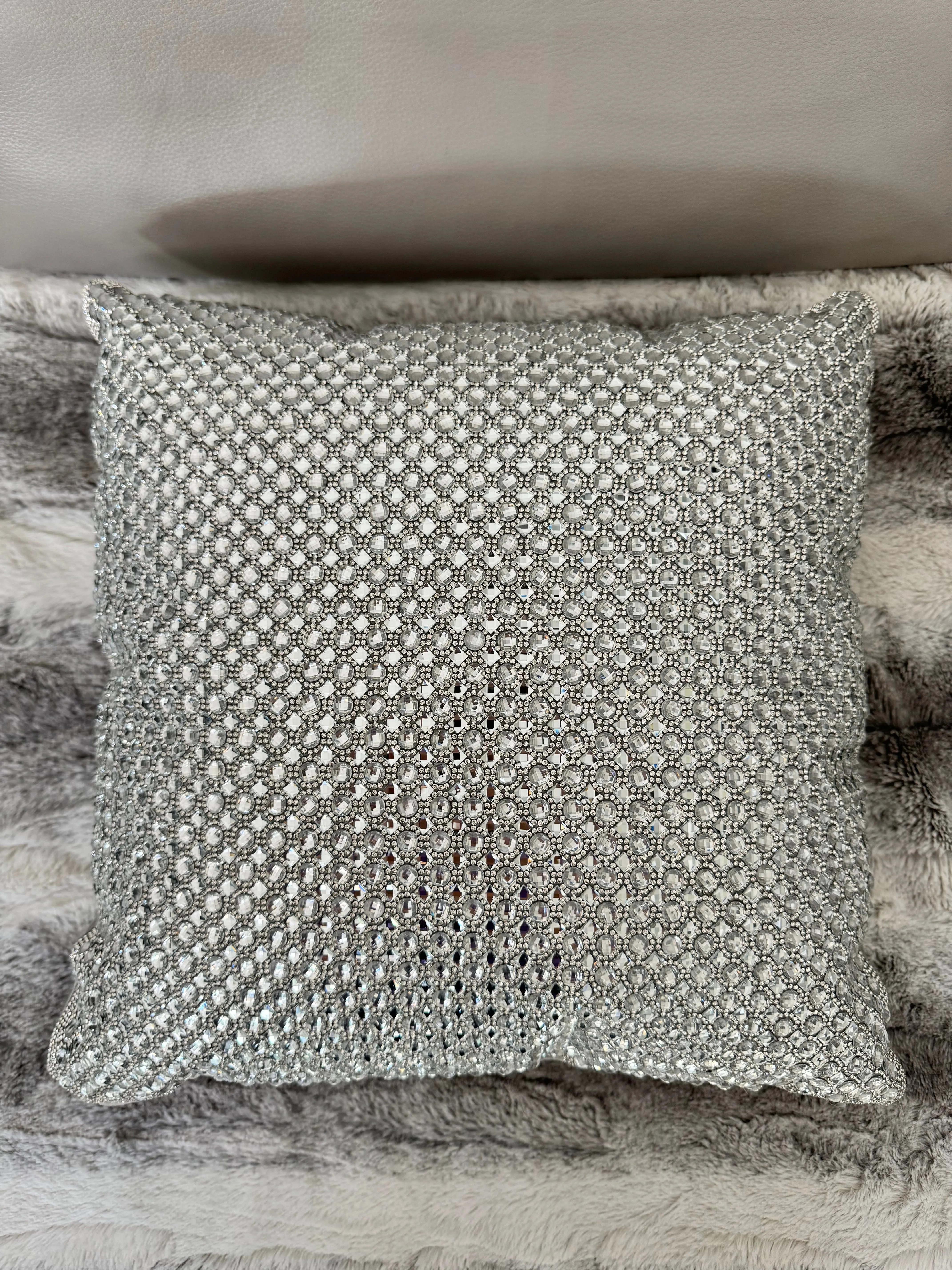 Sparkles Home Rhinestone 16x16 Montaigne Jeweled Gray Crystal Crystals Sparkle Silver Bling Luxury Decorative Decor Pillow