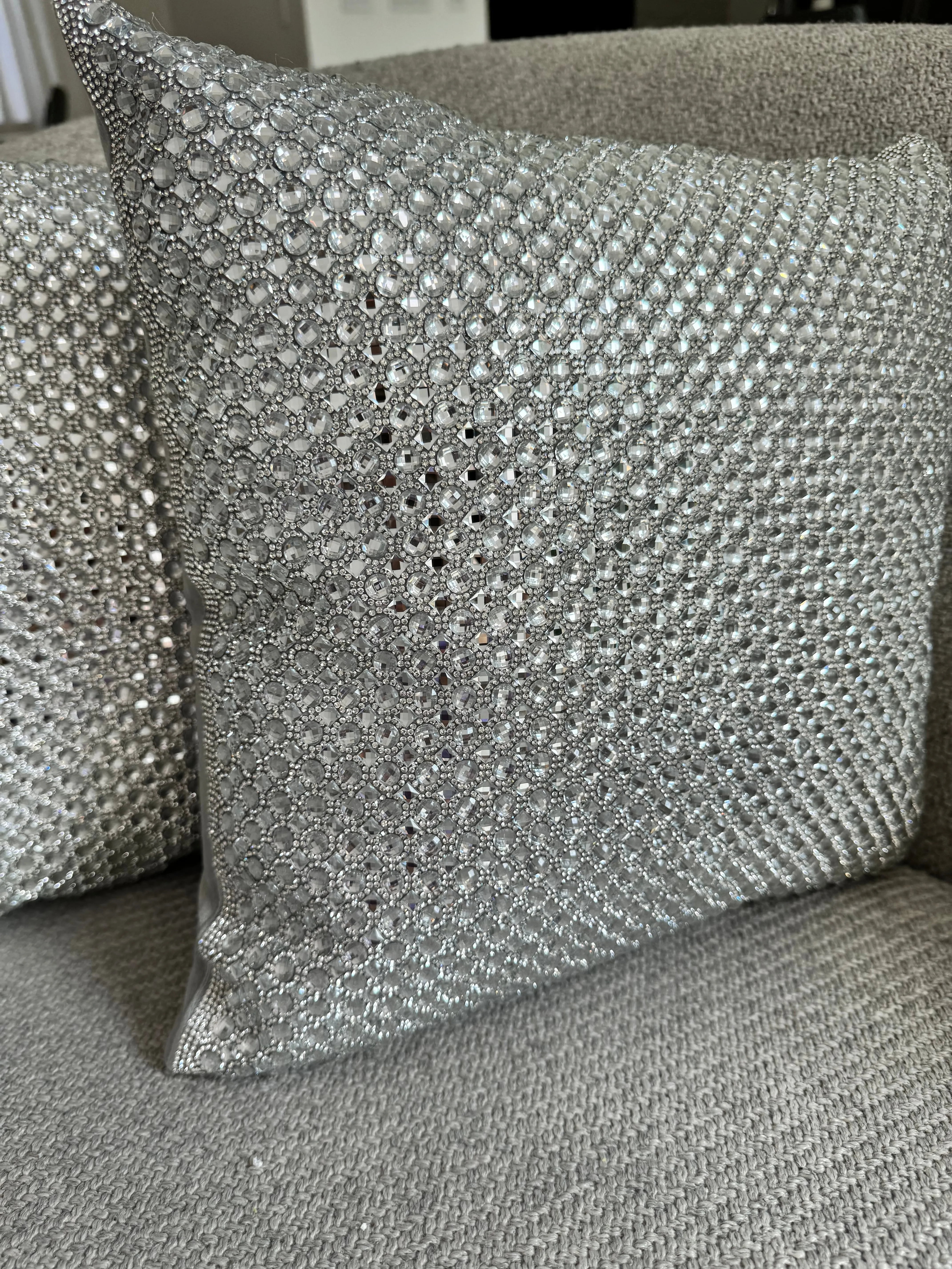 Sparkles Home Rhinestone 16x16 Montaigne Jeweled Gray Crystal Crystals Sparkle Silver Bling Luxury Decorative Decor Pillow