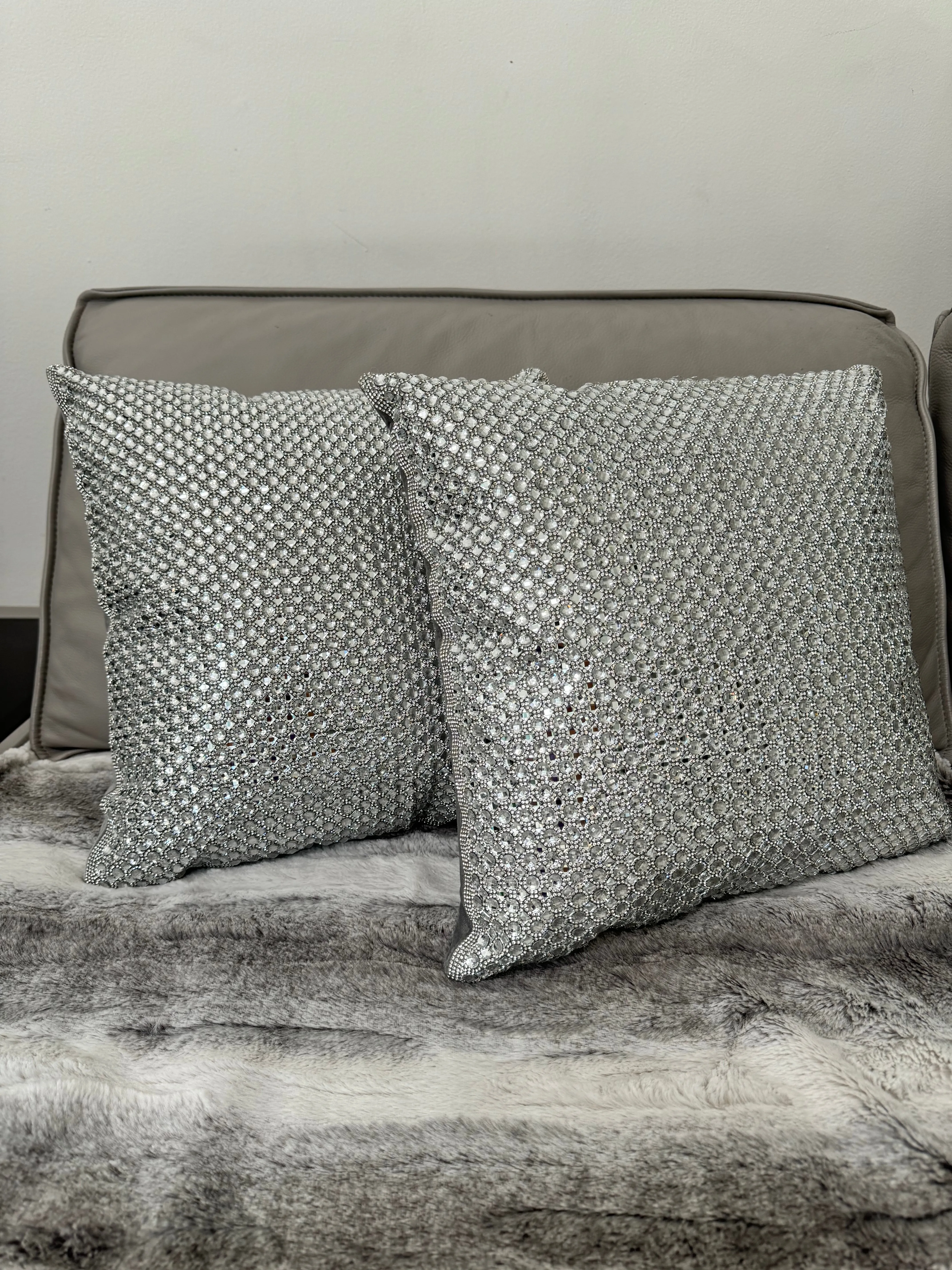 Sparkles Home Rhinestone 16x16 Montaigne Jeweled Gray Crystal Crystals Sparkle Silver Bling Luxury Decorative Decor Pillow